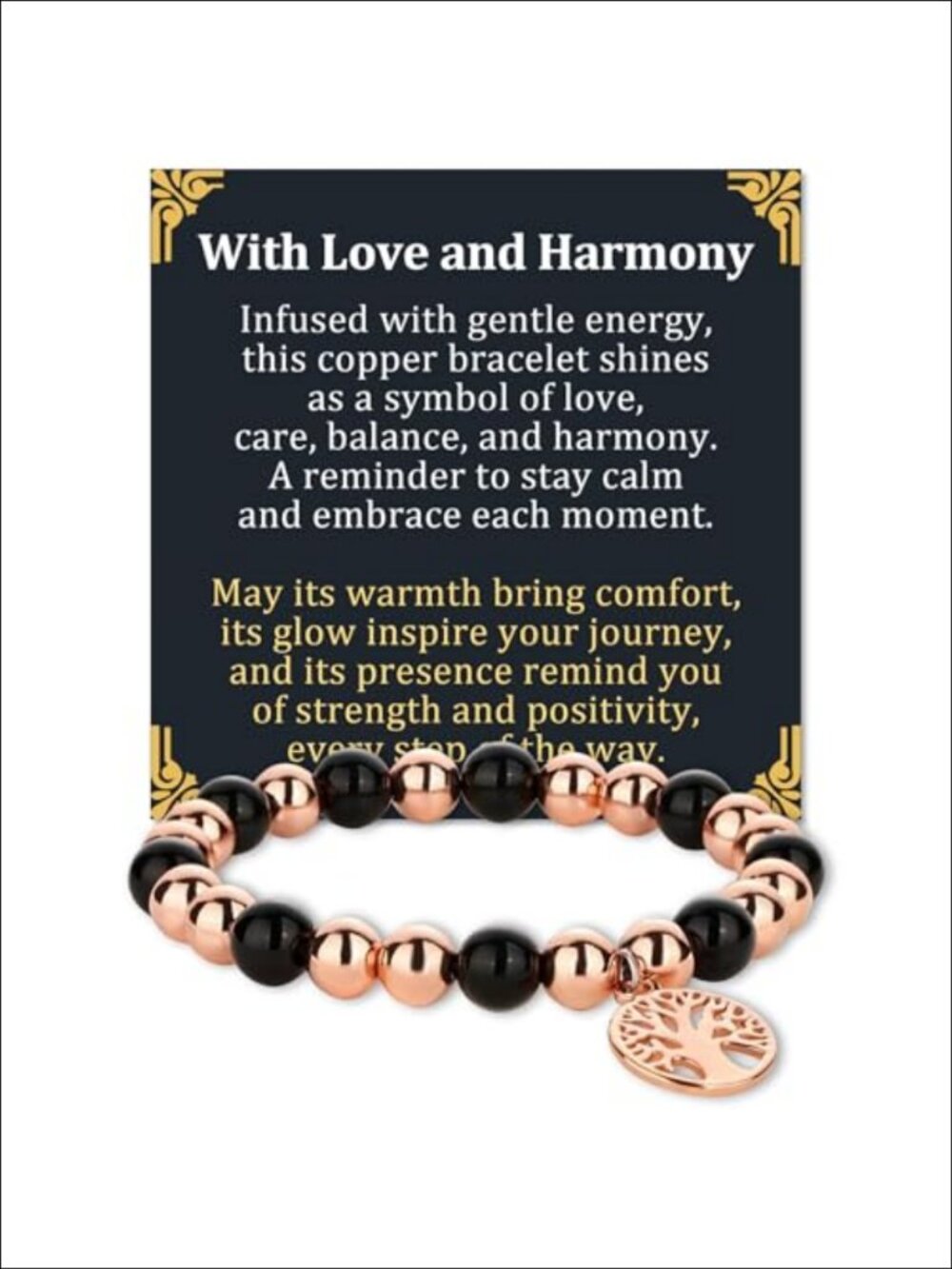 Pure Copper Beaded Bracelet Tree of Life Charm Adjustable